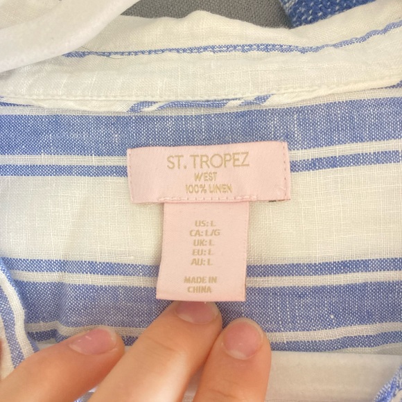 St.Tropez 100% Linen striped button up shirt size Large - Picture 3 of 3